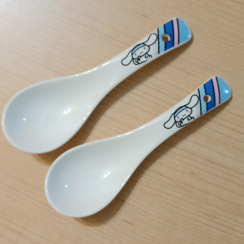 🆕 Set 2 Cinnamoroll Ceramic Soup Spoons Noodle Rice